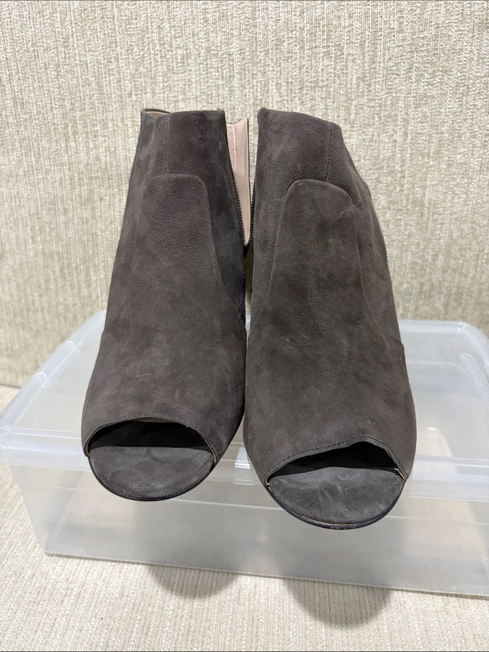 Essex Lane Open-Toe Suede Ankle Booties in Dark Brown